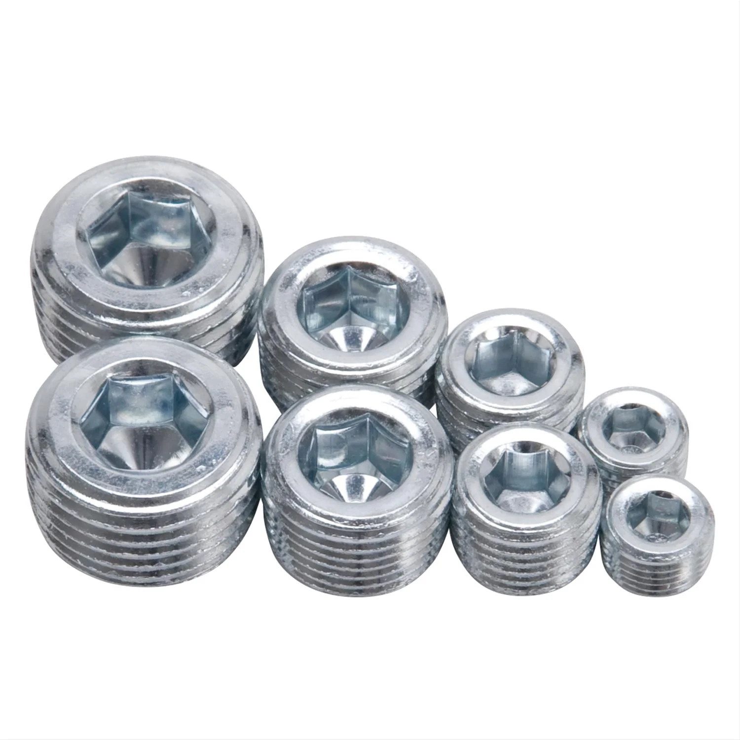 Edelbrock 8052 Internal Allen Head Pipe Plugs, 1/8 in., 1/4 in., 3/8 in., 1/2 in., NPT, Clear Anodized, QTY. 8