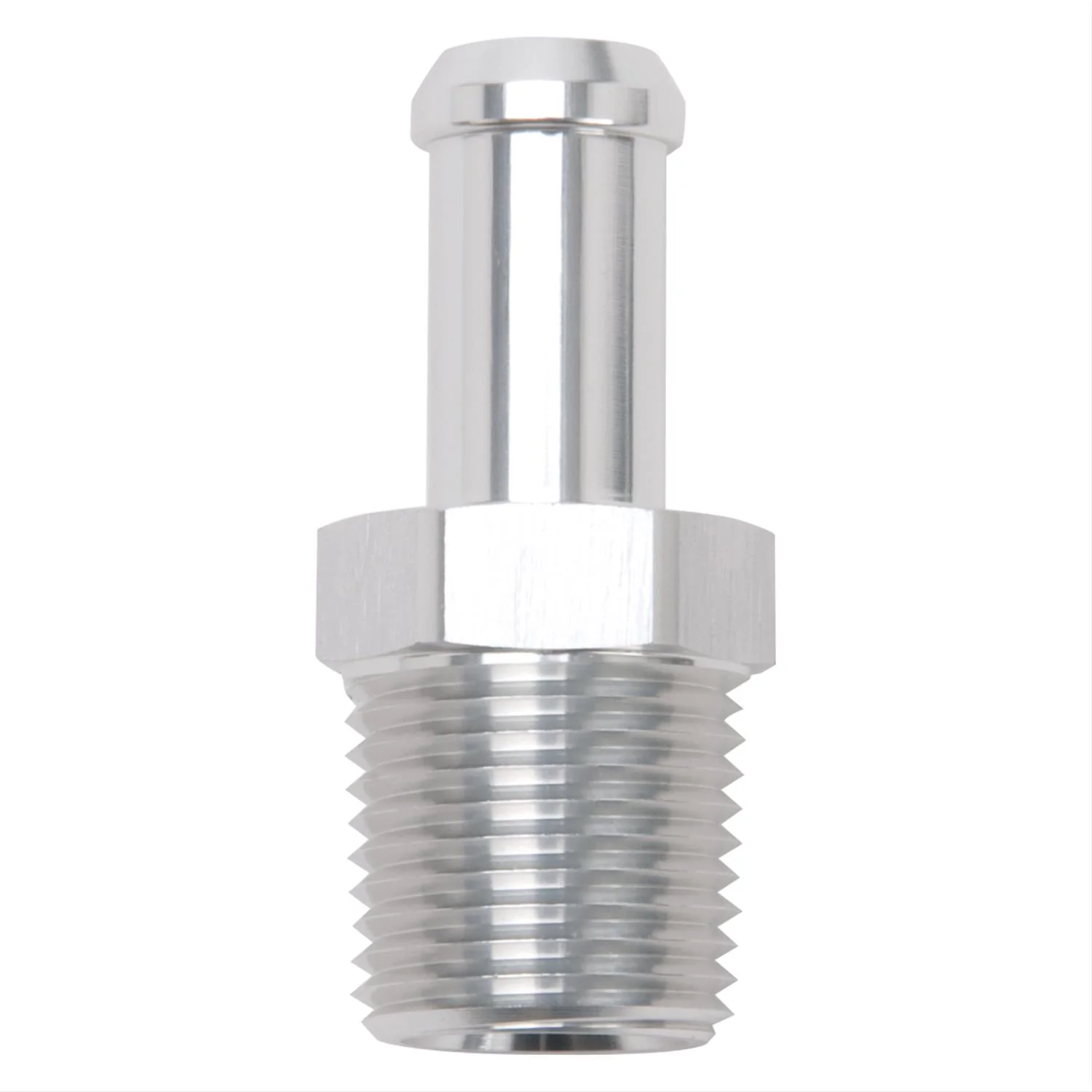 Edelbrock 8121 Heater Hose Connector Fitting, Hose Barb 1/2 in. x 1/2 in. NPT Male, Straight, Clear Anodized Aluminum