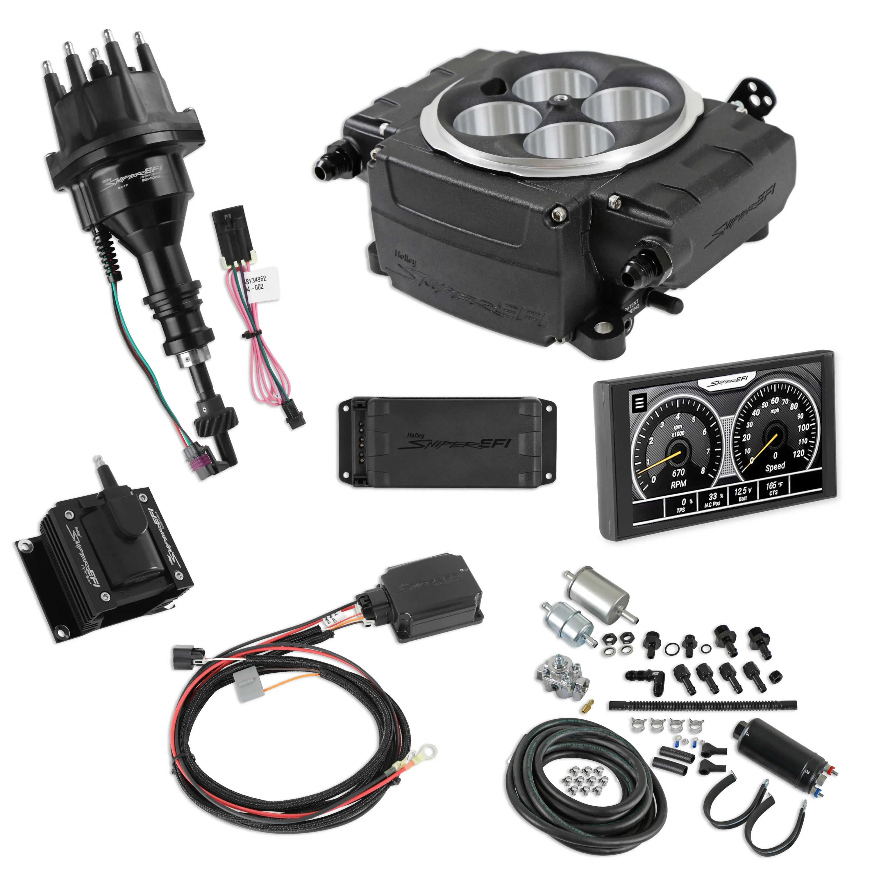 Holley 550-511-5PK-SBF Sniper 2 EFI Master Kit HyperSpark Ignition System 650 HP, Black
