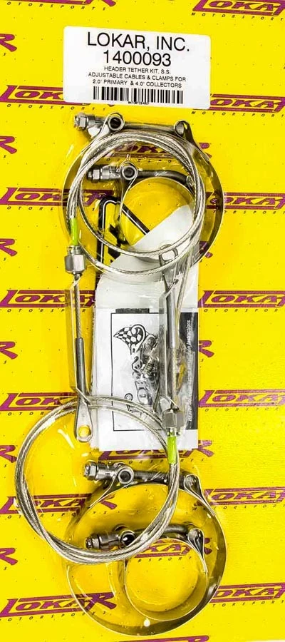 Lokar 1400103 Header Tether Kits, Ss Adjustable Cables And Clamps For 2.25 Primary & 4.0 Colle